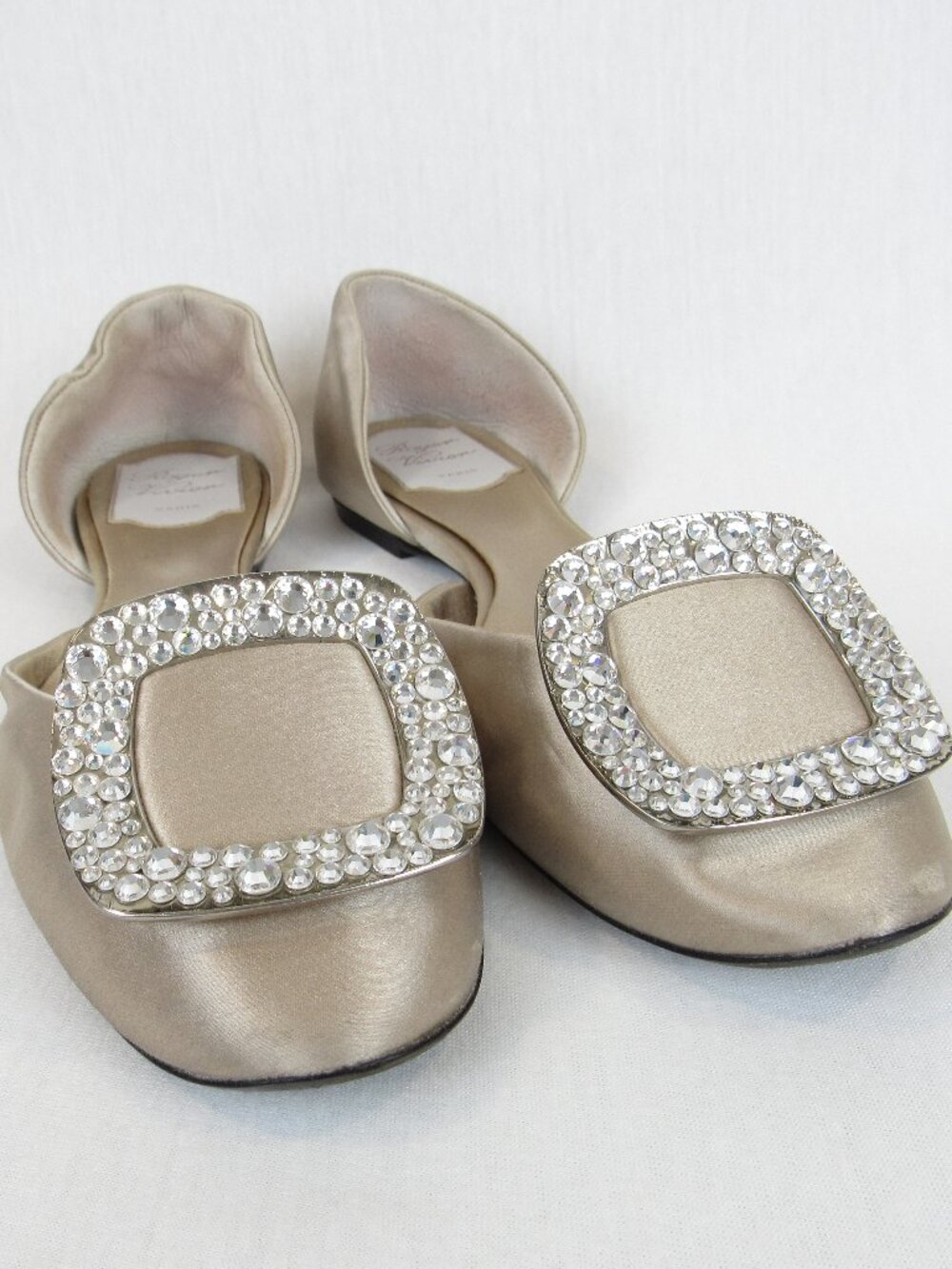 Roger Vivier Paris Satin Women's Size EU 39 Flat Shoes D'orsay Crystal Buckle